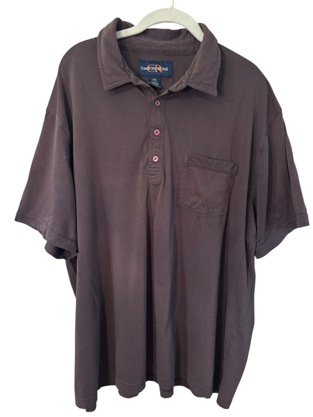 Canyon Ridge Polo 3XL Men's Dark Brown Short Sleeves Chest Pocket Cotton Poly